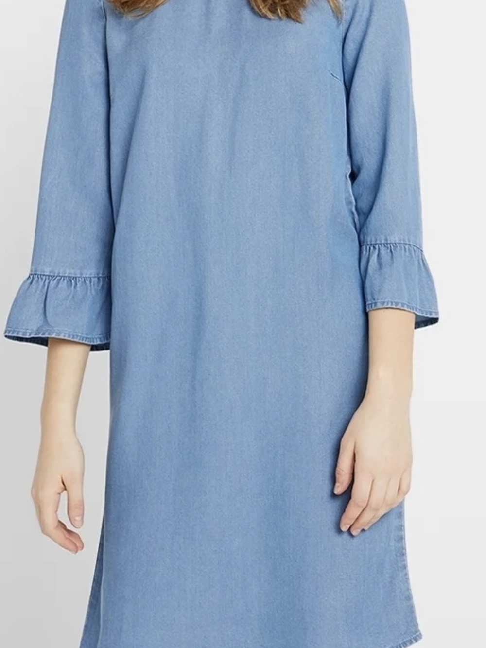 Vero Moda Blue Denim-Look Ruffle Sleeve Shift Dress